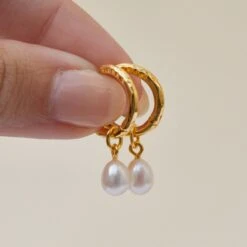 Pearl Drop Earrings -Carrie Elizabeth Pearlhoopsingold scaled