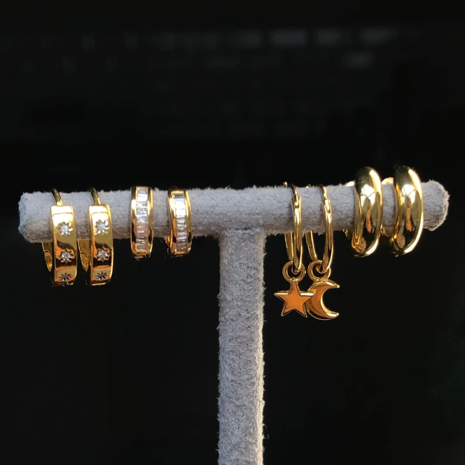 Star & Moon Charm Hoop Earrings In Gold Vermeil 5 Star & Moon Charm Hoop Earrings In Gold Vermeil - Image 5