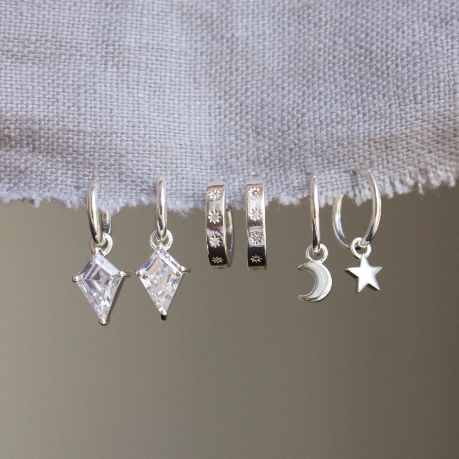 Moon & Star Charm Hoops 4 Moon & Star Charm Hoops - Image 4