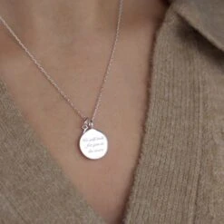 "We Will Look For You In The Stars" Coin Necklace With Crescent Moon Charm -Carrie Elizabeth SilverNecklaceonChestBack scaled