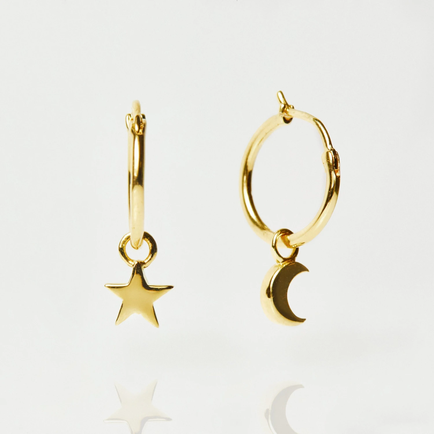 Star & Moon Charm Hoop Earrings In Gold Vermeil 1 Star & Moon Charm Hoop Earrings In Gold Vermeil