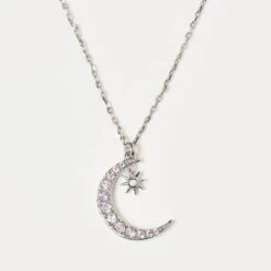 Moon & Star Necklace In Moonstone & Diamond
