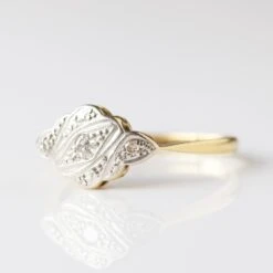 Vintage 18k Solid Yellow Gold And Platinum Diamond Ring - Size N 9 Vintage 18k Solid Yellow Gold And Platinum Diamond Ring - Size N -Carrie Elizabeth V 4823 02B