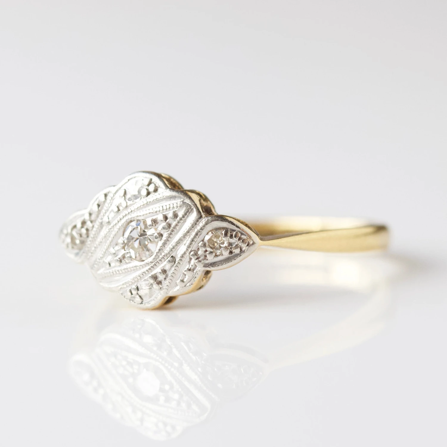 Vintage 18k Solid Yellow Gold And Platinum Diamond Ring - Size N 5 Vintage 18k Solid Yellow Gold And Platinum Diamond Ring - Size N - Image 5