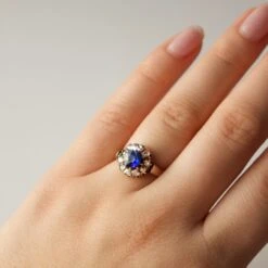 Vintage 18k Solid Rose Gold Sapphire And Rose Cut Diamond Ring - UK Size J 8 Vintage 18k Solid Rose Gold Sapphire And Rose Cut Diamond Ring - UK Size J -Carrie Elizabeth V S022 02 scaled