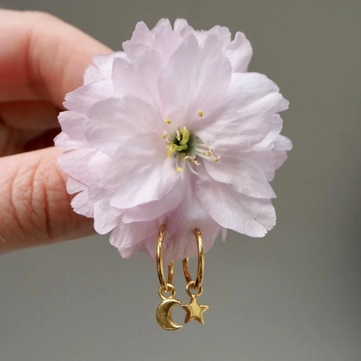 Star & Moon Charm Hoop Earrings In Gold Vermeil 4 Star & Moon Charm Hoop Earrings In Gold Vermeil - Image 4