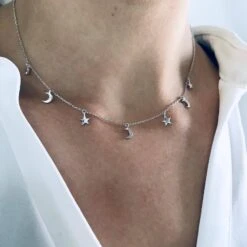 Mini Hanging Charm Necklace In Moon & Stars -Carrie Elizabeth image 61b410f5 7ff5 4a17 9fa9 69cf91b7f017