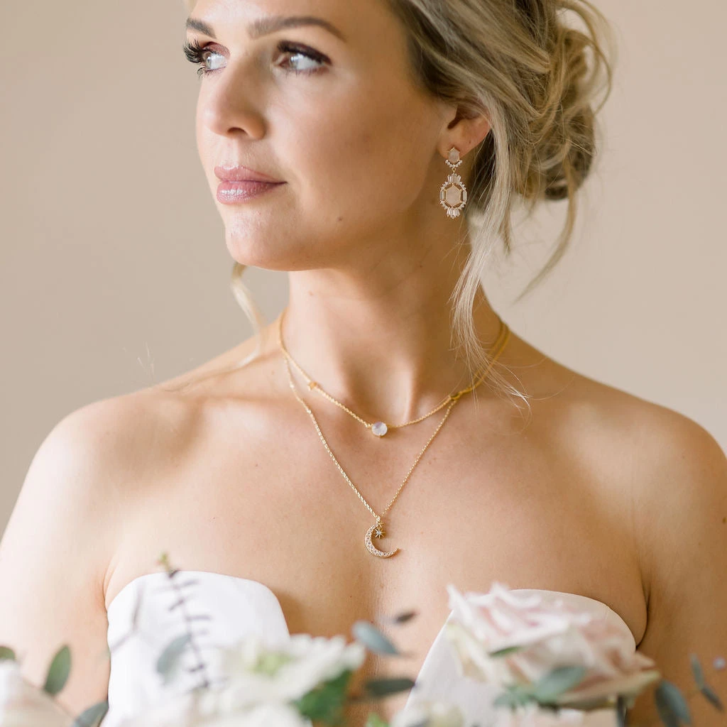 Moonstone & Diamond Crescent Moon Necklace 6 Moonstone & Diamond Crescent Moon Necklace - Image 6